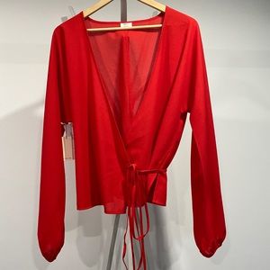Aritzia Wilfred Red Silk Longsleeve stop